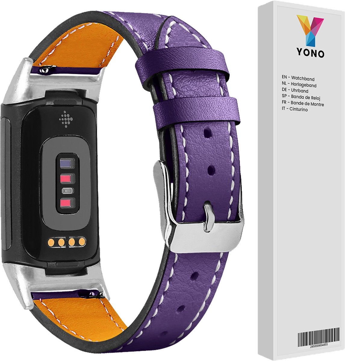 YONO Leer Bandje geschikt voor Fitbit Charge 5 / 6 - Vervangende Lederen Armband - Paars