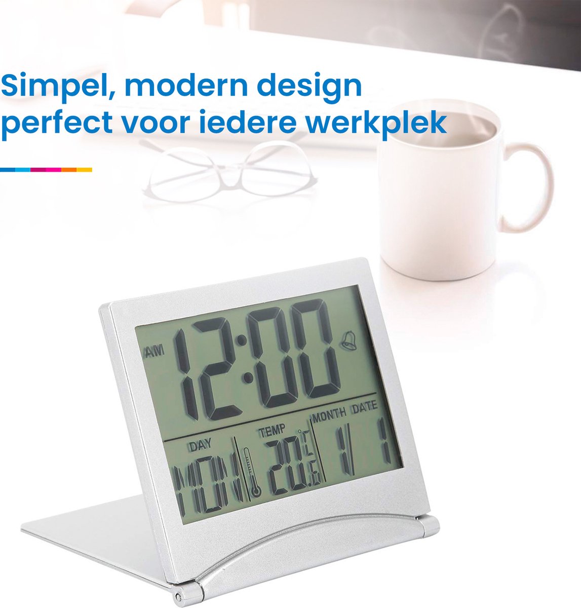 Digitale Klok Kalender - Compacte Alarmklok met Kalender en Temperatuur meter voor Bureau of Slaapkamer