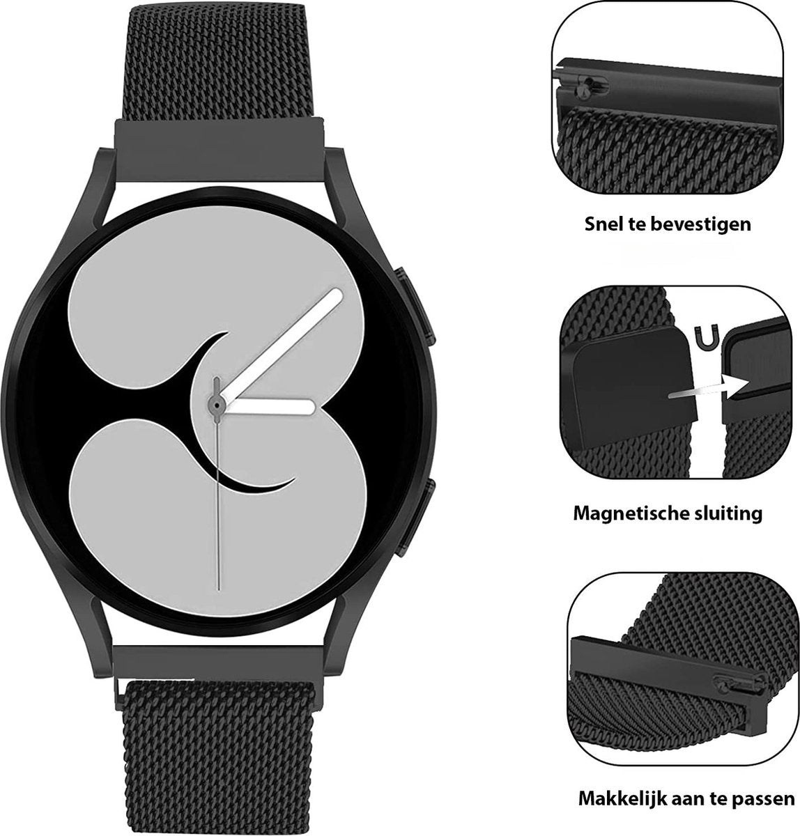 YONO Milanees Bandjes geschikt voor Samsung Galaxy Watch 6/5/4 - Zwart en Zilver - 2 Stuks