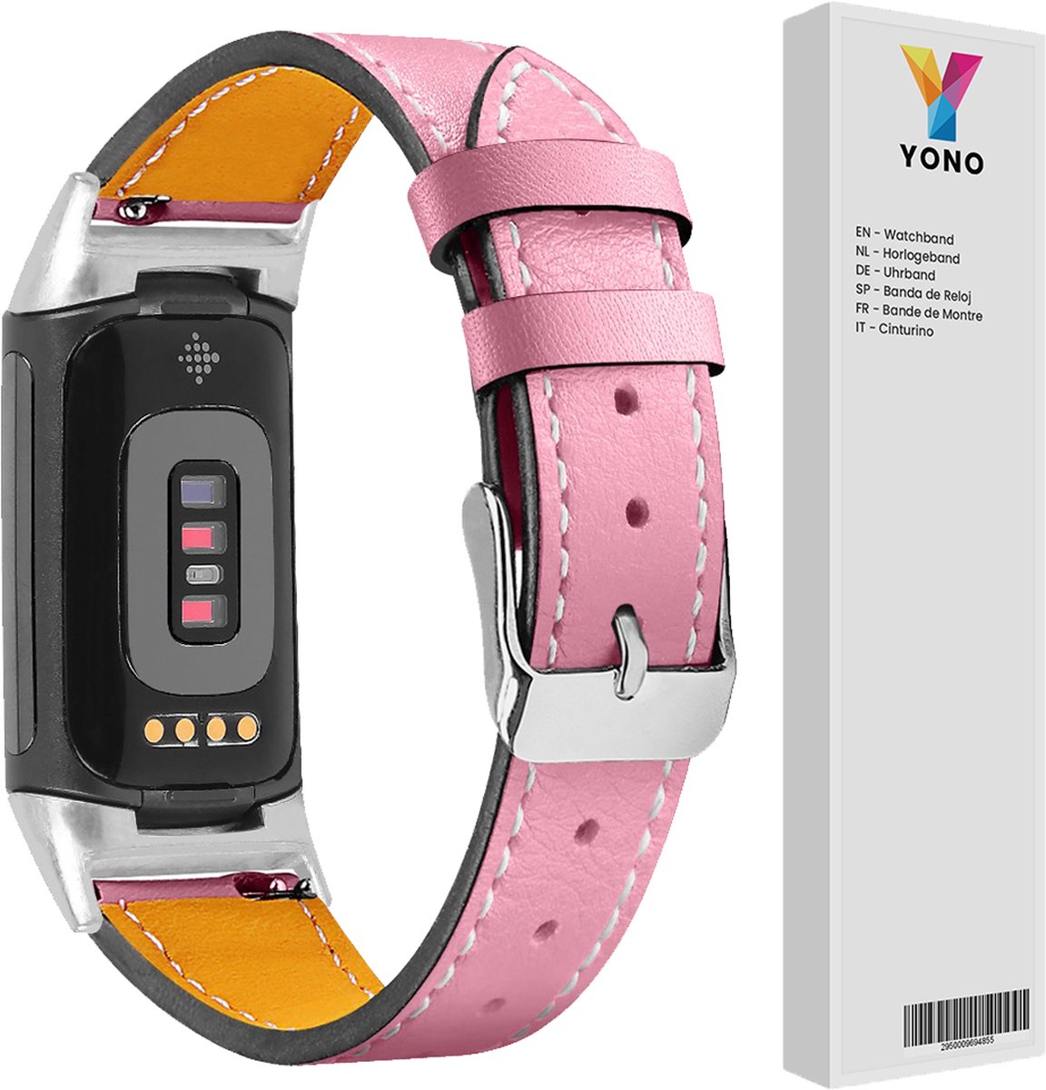 YONO Leer Bandje geschikt voor Fitbit Charge 5 / 6 - Vervangende Lederen Armband - Roze