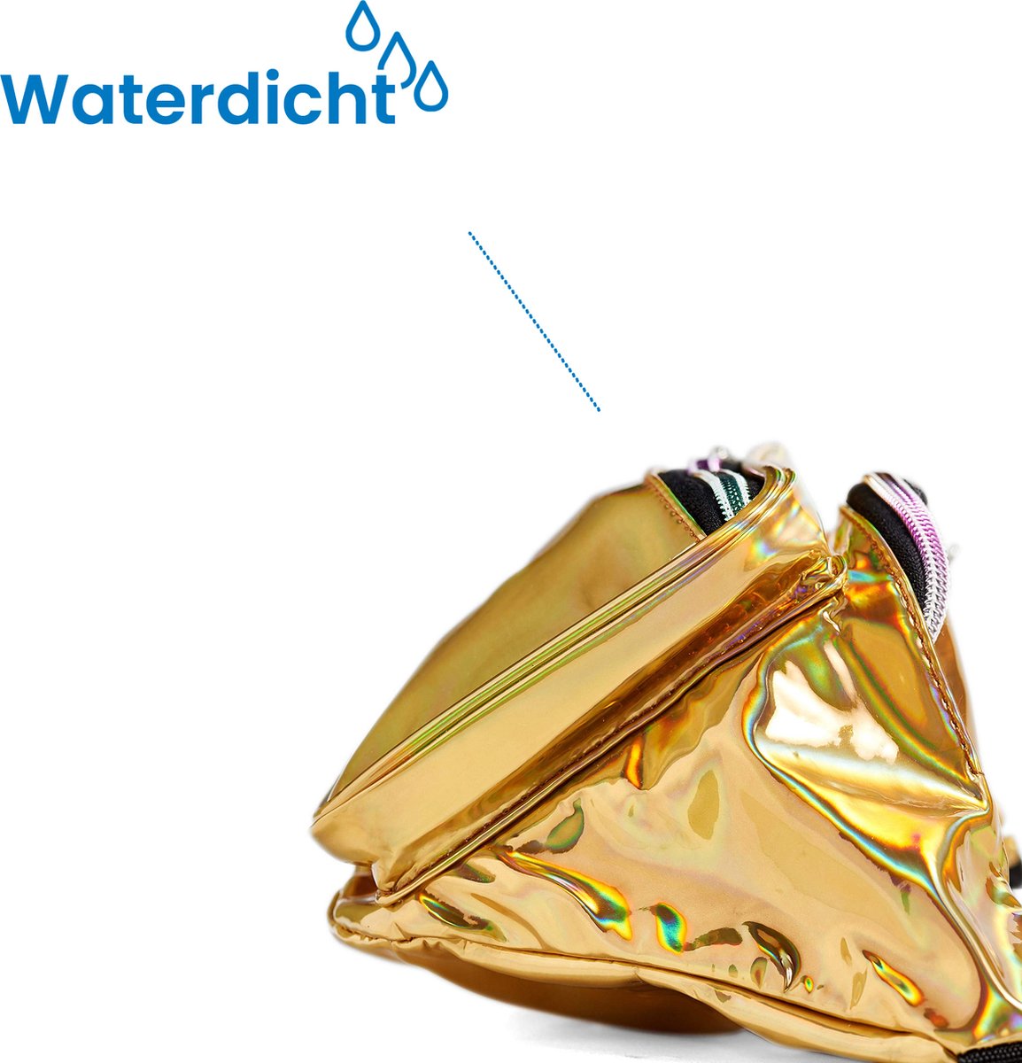 YONO Fanny Pack Holografisch - Heuptasje geschikt voor Festival / Reizen - Telefoontasje Crossbody - Buideltasje voor Dames en Heren - Goud