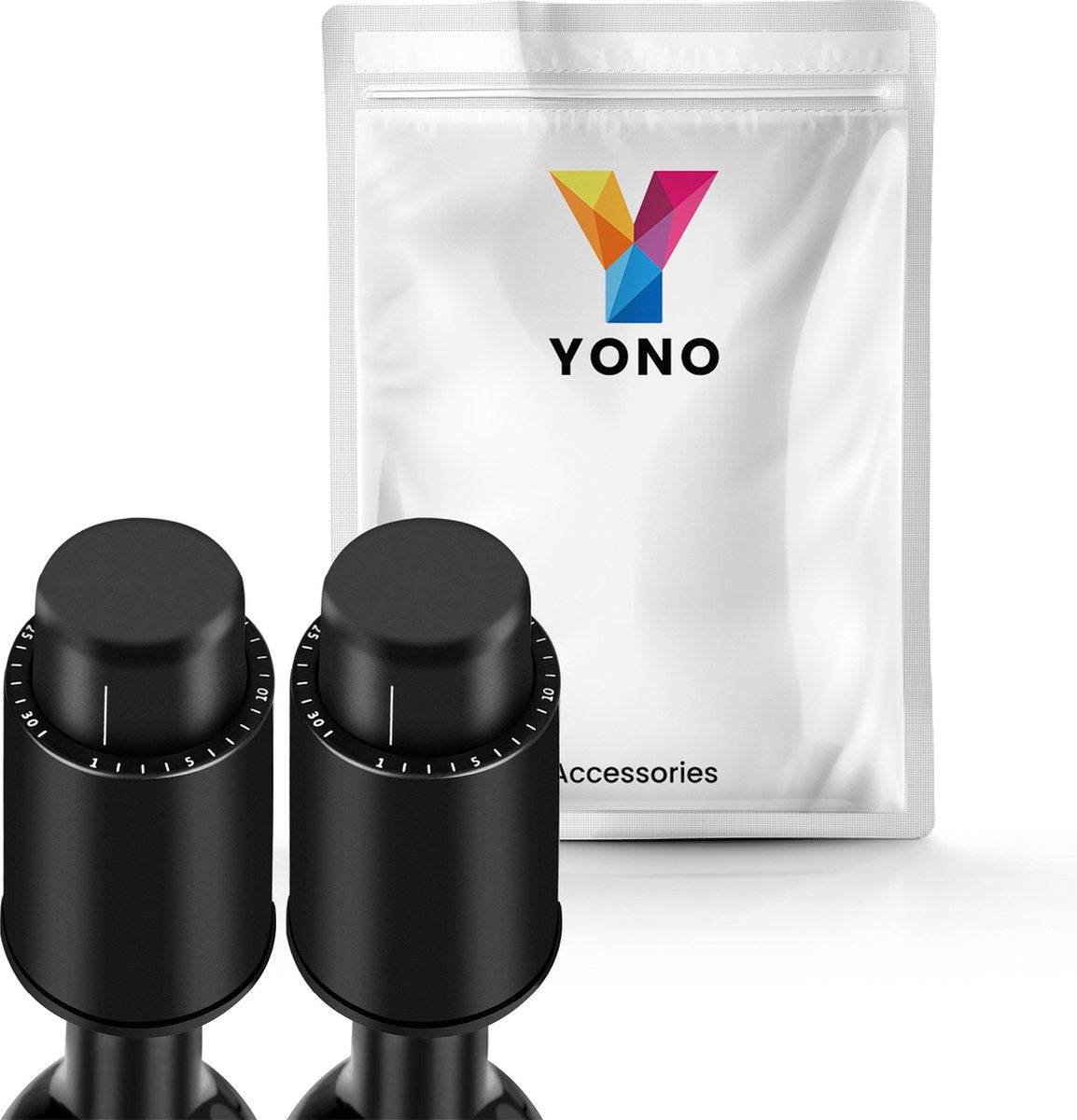 YONO Wijnstopper Set - Wijn Vacuumpomp Flessenstop - Vacuum Dop Afsluiter - Lekvrij en Herbruikbaar - 2 Stuks
