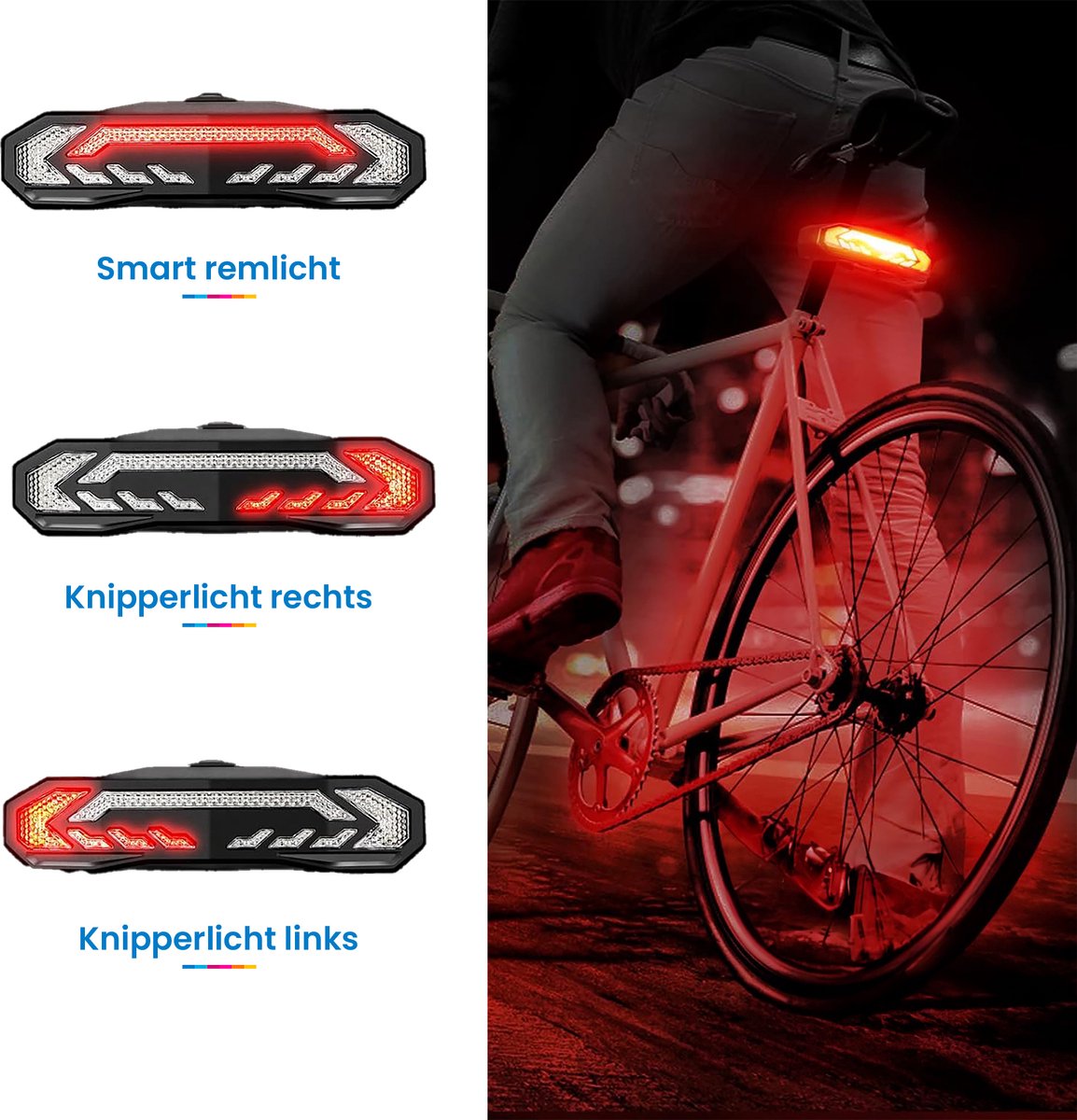 YONO Fiets Achterlicht met Richtingaanwijzer - Inclusief Anti Diefstal Alarm - Fietsverlichting Usb Oplaadbaar