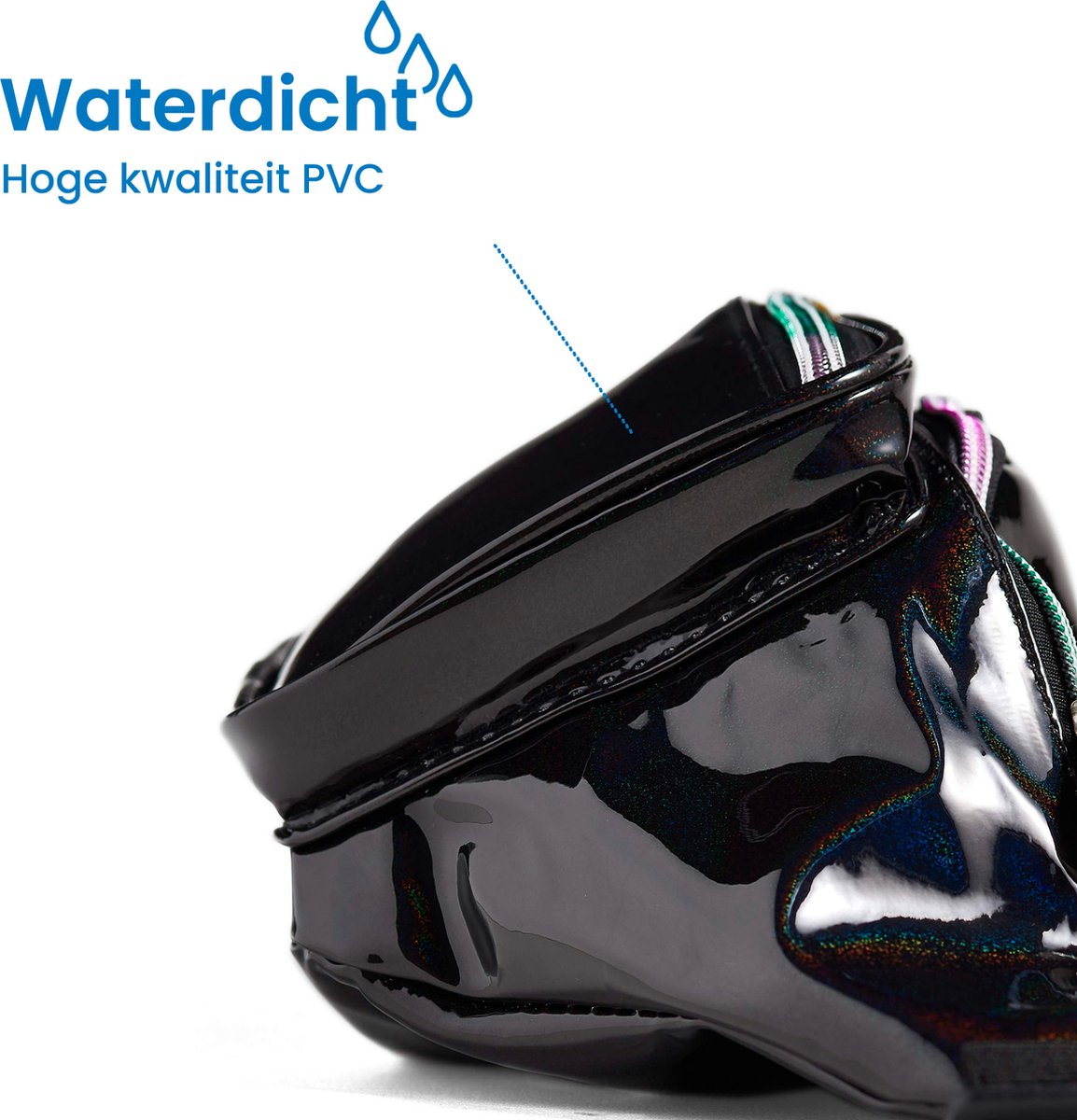 YONO Fanny Pack Holografisch - Heuptasje geschikt voor Festival / Reizen - Telefoontasje Crossbody - Buideltasje voor Dames en Heren - Zwart