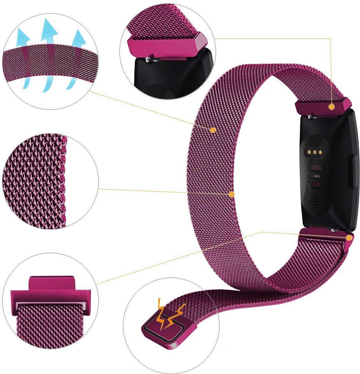 YONO Bandje geschikt voor Fitbit Inspire/HR/2 - Milanees - Paars – Small