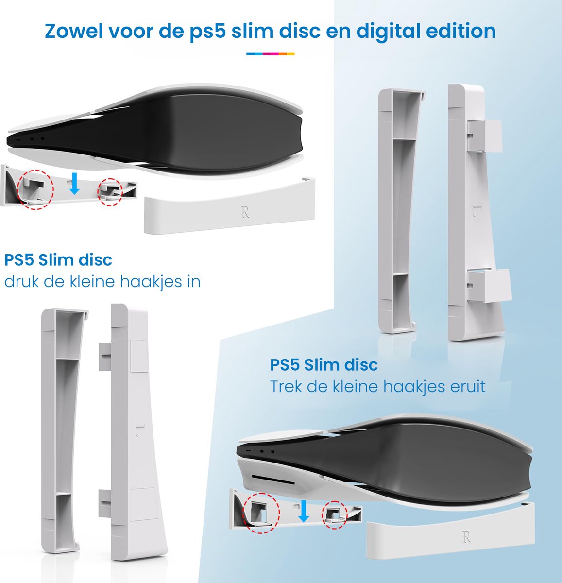 YONO Horizontale Standaard geschikt voor Playstation 5 SLIM - PS5 Stand Liggend - Houder - Lichtgrijs