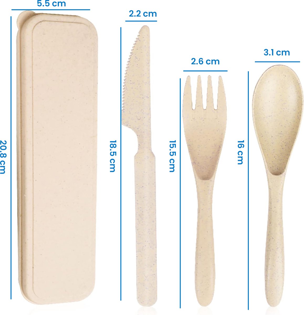 YONO Camping Bestek Set - Outdoor Eetgerei Meeneem Set - Reis Lepel, Vork en Mes - Beige