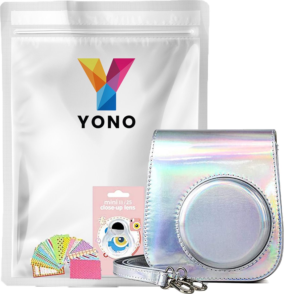 YONO Accessoires Set geschikt voor Fujifilm Instax Mini 11 - Case - Camera Tas - Hoesje - Filters - Fotoboek - Fotoalbum - Stickers en meer - Zilver