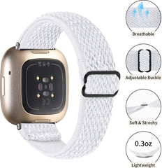 YONO Nylon Stretch Bandje geschikt voor Fitbit Versa 3 / Sense - Wit