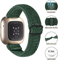 YONO Nylon Stretch Bandje geschikt voor Fitbit Versa 3 / Sense - Donkergroen