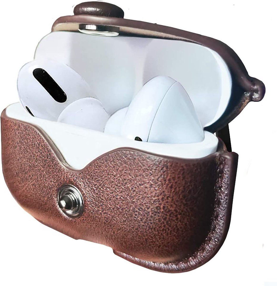 YONO Hoesje geschikt voor Airpods Pro 1 / 2 - Leer met Clip - Donkerbruin