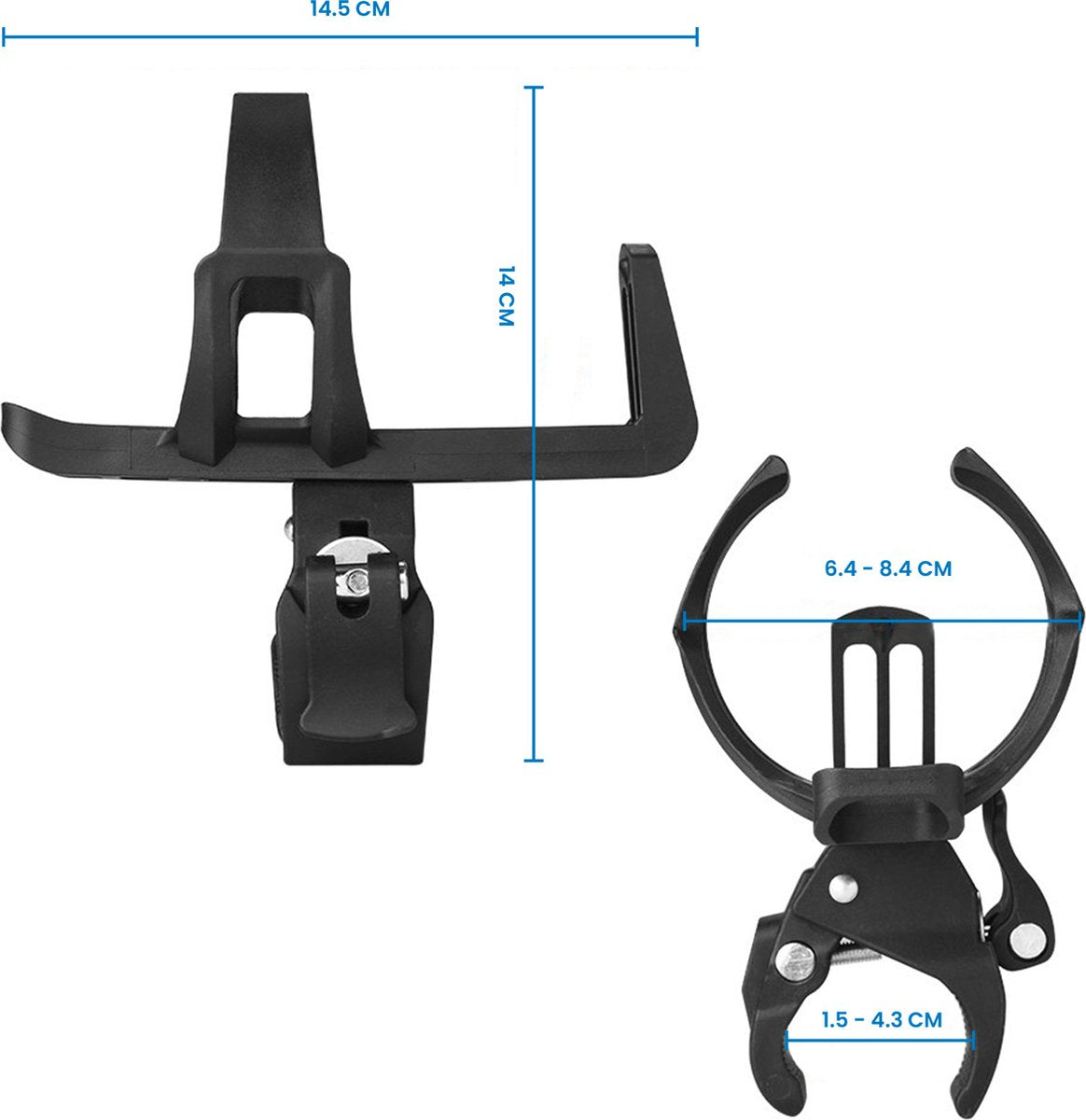 YONO Bidonhouder met Klem - Universeel geschikt voor Fiets / Racefiets / Mountainbike / Kinderwagen / Buggy - Flessen / Beker Houder Verstelbaar - Zwart