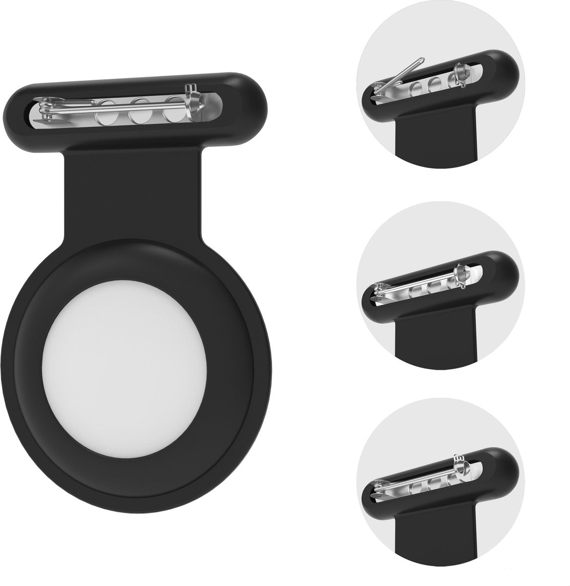 YONO Pin Case geschikt voor Apple AirTag - Hoesje Kind voor Binnenkant Kleding - GPS Tracker Kinderen - Speld Hanger - Siliconen Houder - Zwart