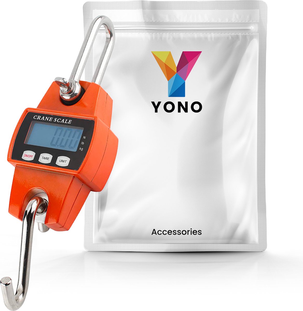 YONO Digitale Weeghaak - Kraanweegschaal 300 kg / 100 g - RVS Hang Weegschaal - Oranje