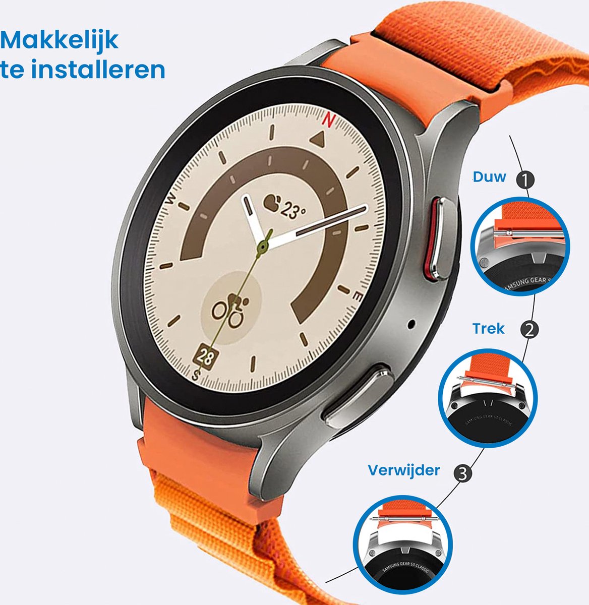 YONO Nylon Loop Bandje 20mm - Horlogebandje geschikt voor Samsung Galaxy Watch 7/6/5 / Pro / 4 / 3 / Active 2 - Polar Ignite / Unite – Huawei - Oranje