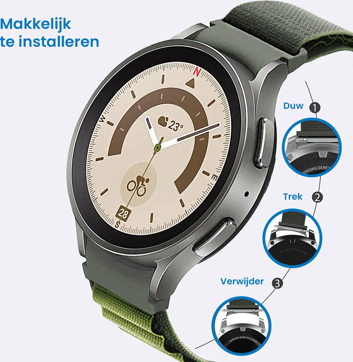 YONO Nylon Loop Bandje 20mm - Horlogebandje geschikt voor Samsung Galaxy Watch 7/6/5 / Pro / 4 / 3 / Active 2 - Polar Ignite / Unite – Huawei - Donkergroen