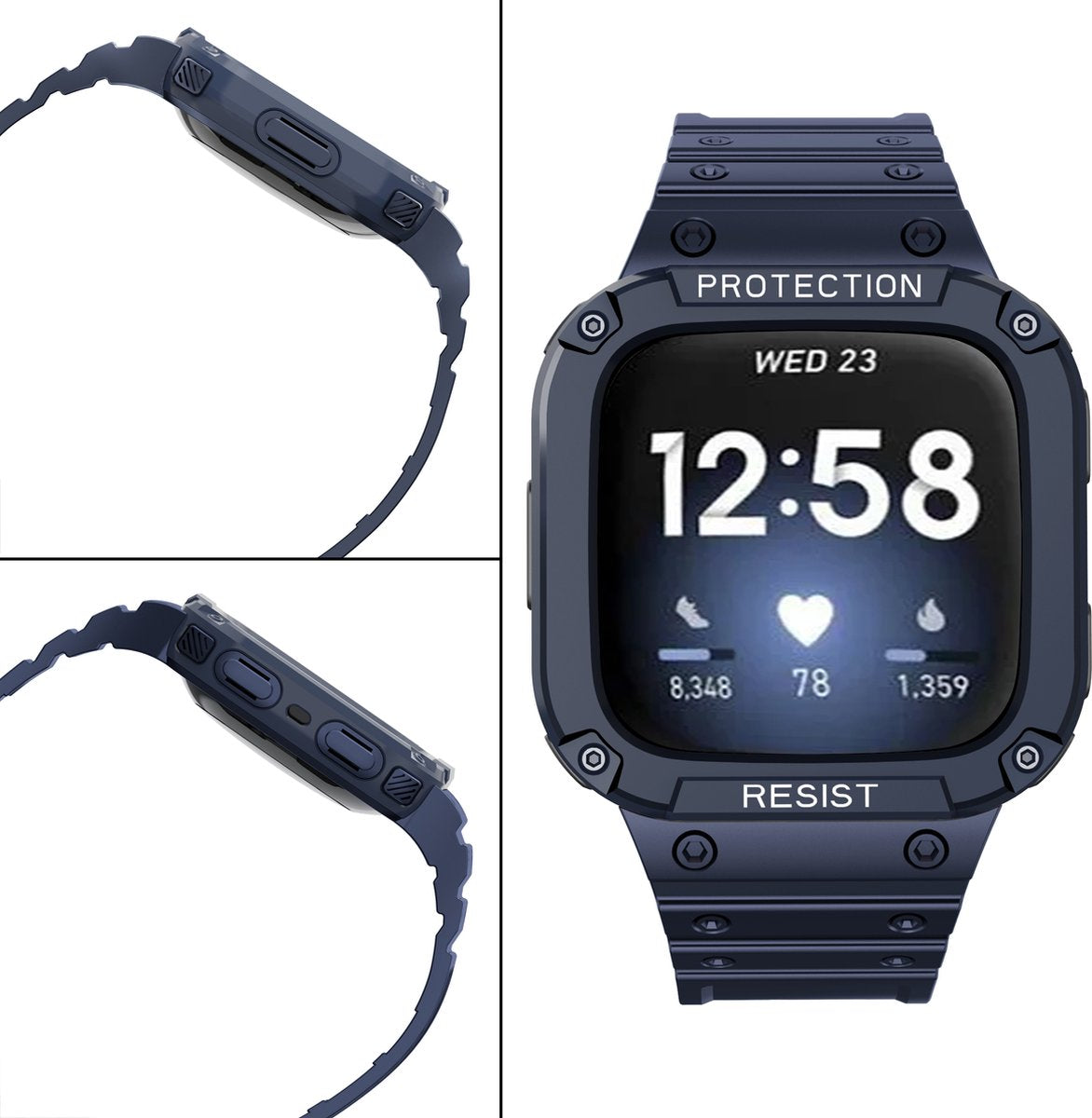 YONO Shock Resist Bandje geschikt voor Fitbit Versa 3 / 4 / Sense - Donkerblauw