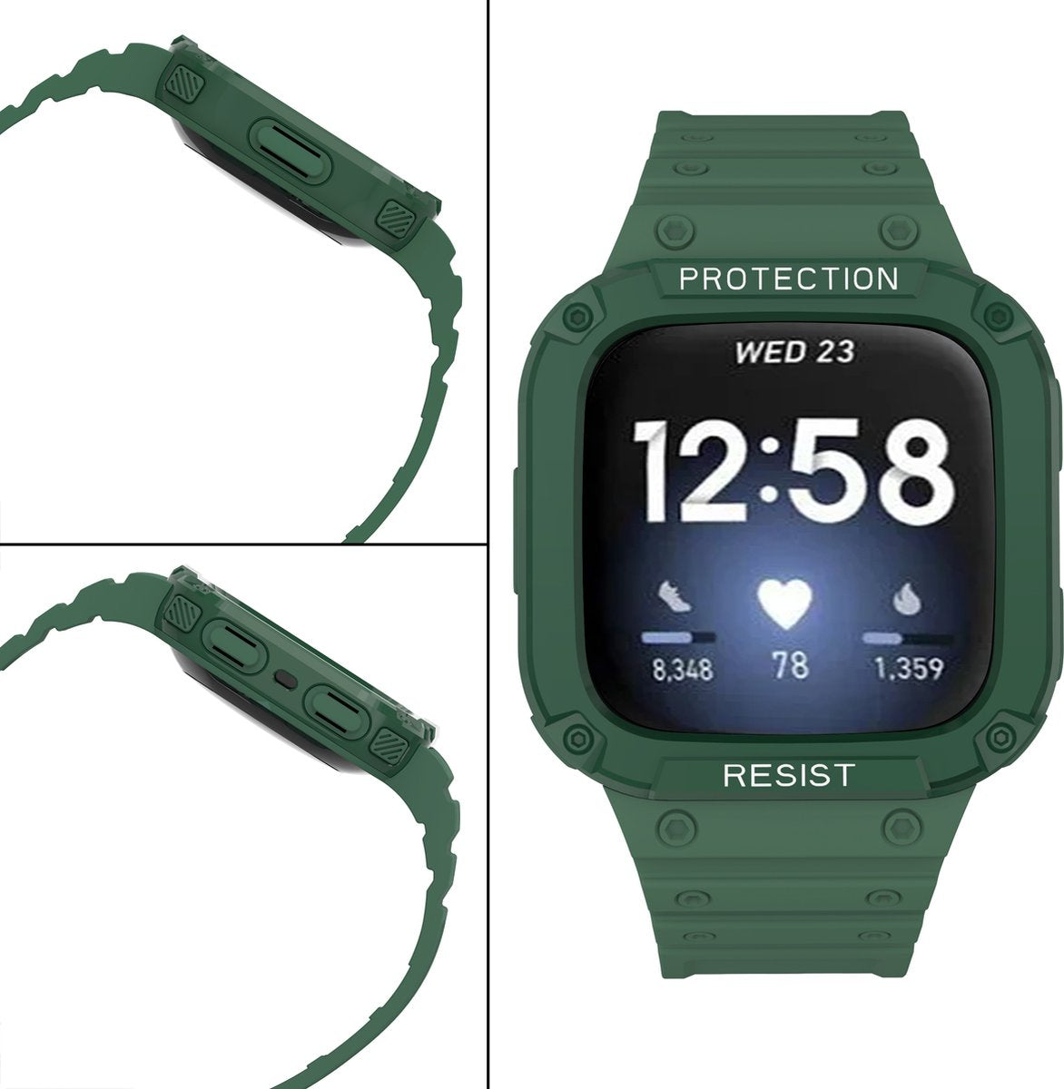 YONO Shock Resist Bandje geschikt voor Fitbit Versa 3 / 4 / Sense - Donkergroen