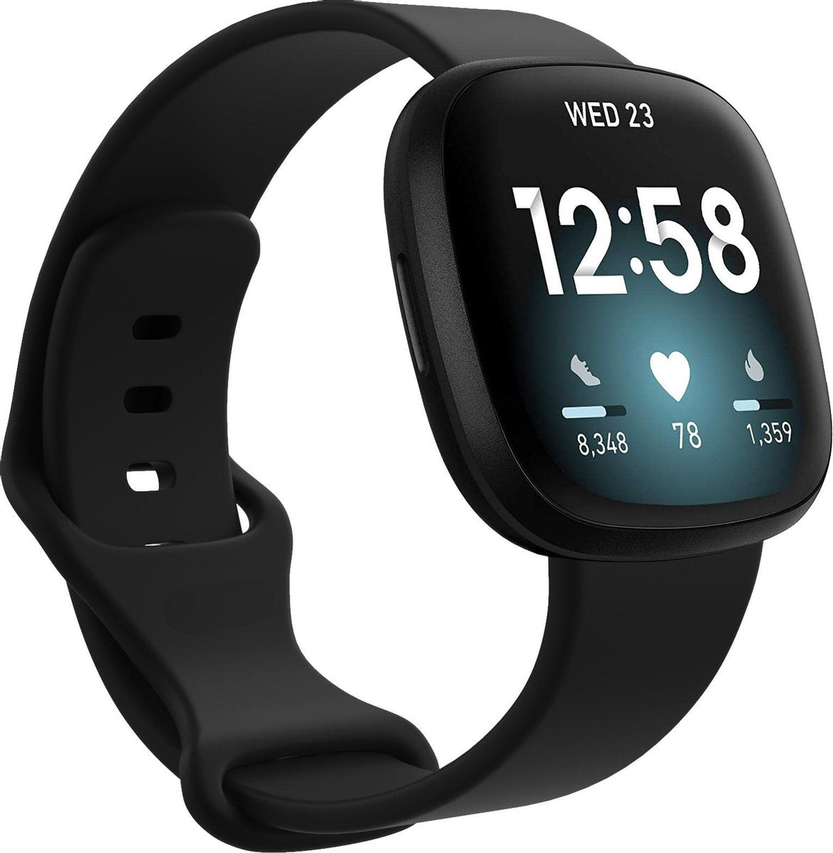 YONO Bandje geschikt voor Fitbit Versa 4 / 3 / Sense – Siliconen – Zwart – Large
