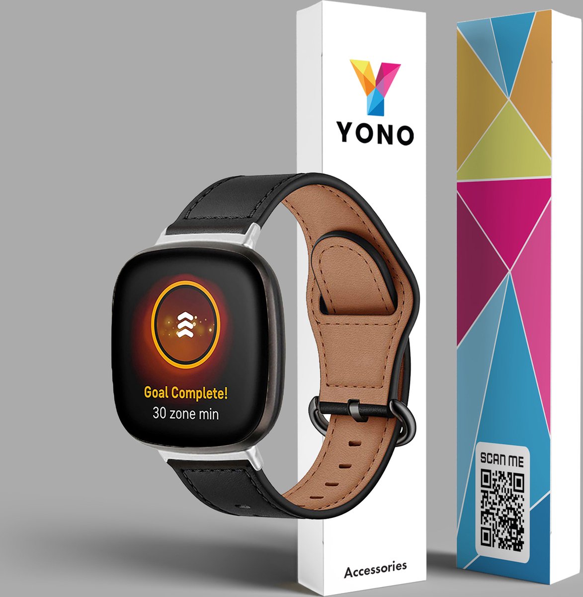 YONO Leer Bandje geschikt voor Fitbit Versa 4 / 3 - Luxe Leren Armband - Zwart