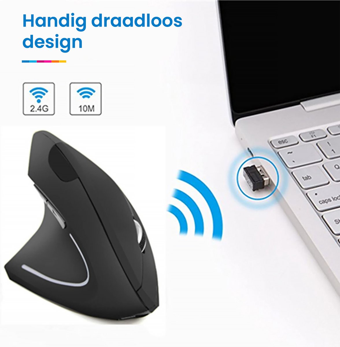 YONO Ergonomische Muis Linkshandig – Verticale Laptop en Computermuis – Draadloos met USB Connector - Zwart