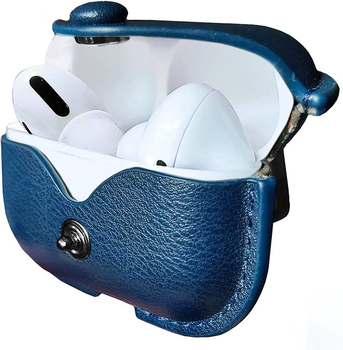 YONO Hoesje geschikt voor Airpods Pro 1 / 2 - Leer met Clip - Blauw