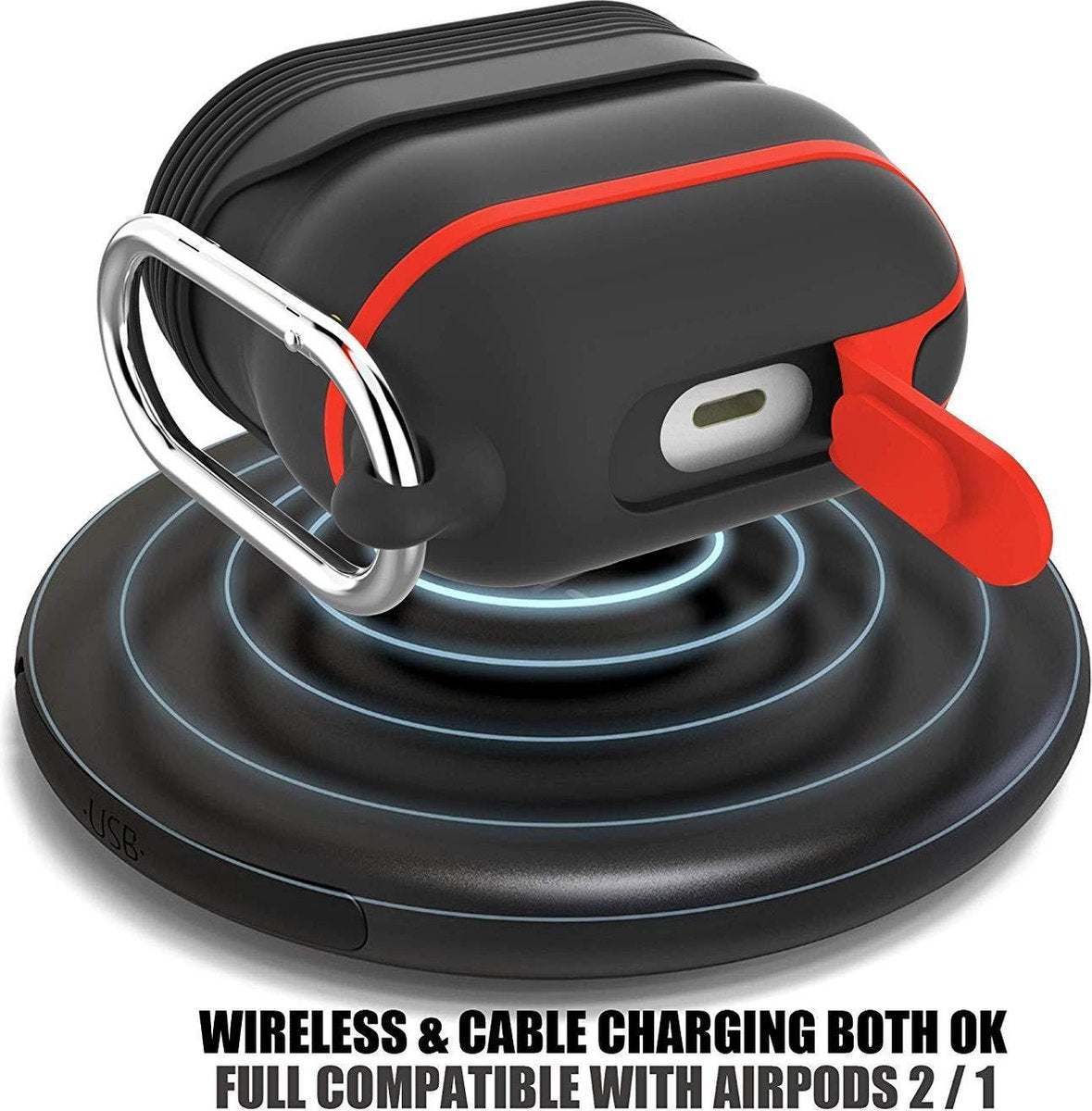 YONO Siliconen Hoesje geschikt voor Apple Airpods - Soft Case met Clip - Waterdicht - Zwart