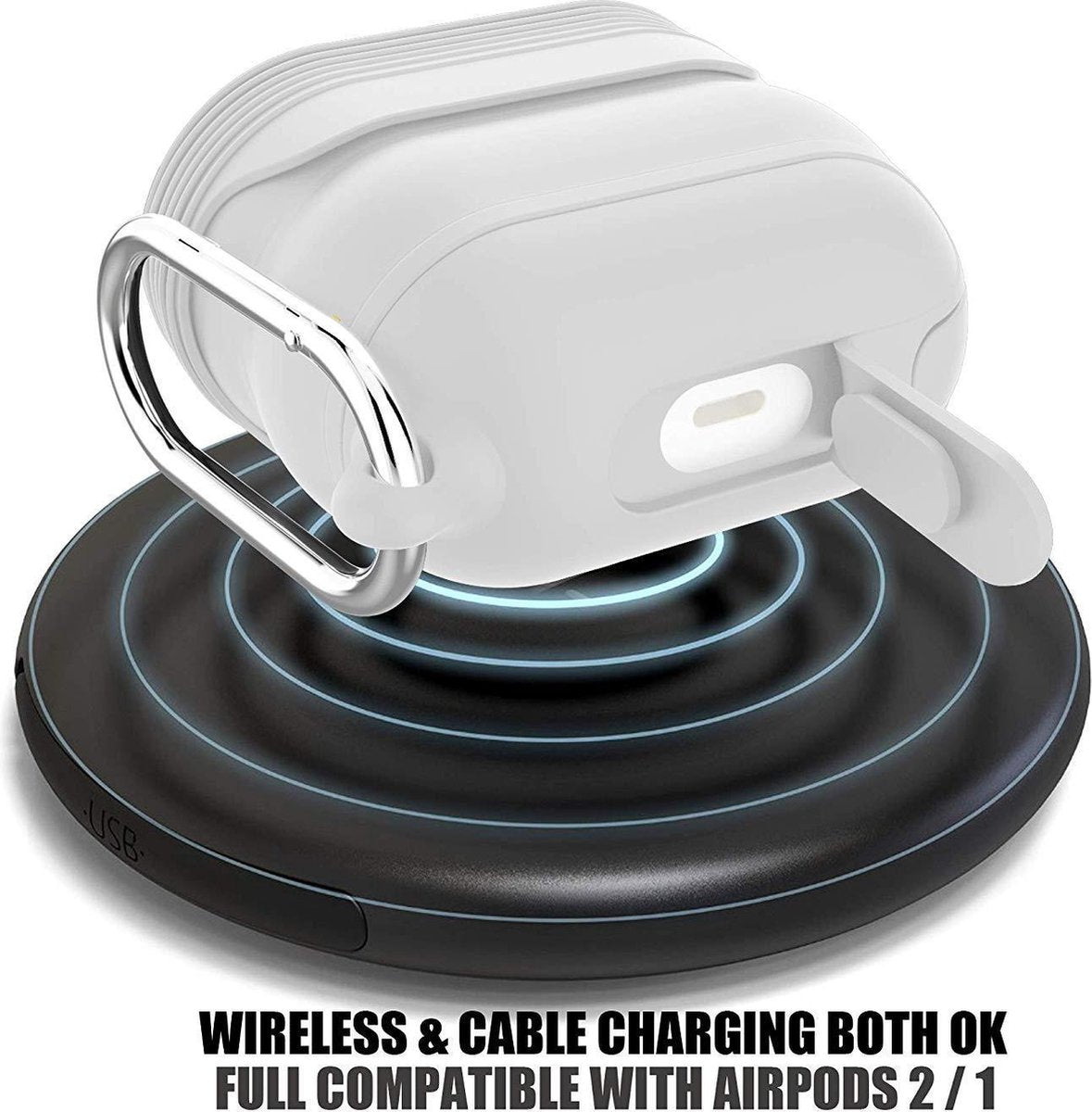 YONO Siliconen Hoesje geschikt voor Apple Airpods - Soft Case met Clip - Waterdicht - Wit