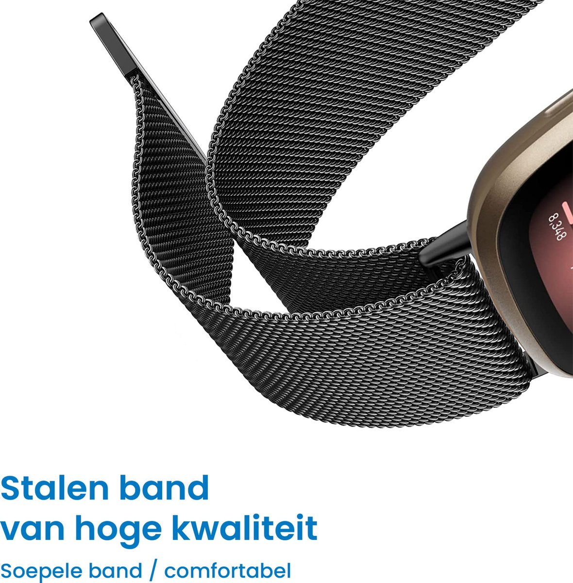 YONO Milanees Bandje geschikt voor Fitbit Versa 4 / Sense 2 – Zwart – Large
