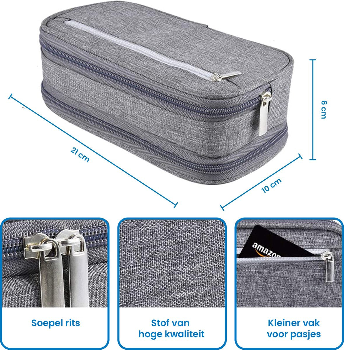 YONO Pennen Etui Large - Pennenzak voor Kinderen en Volwassenen - Schooletui voor Jongens en Meisjes - Back To School - Grijs