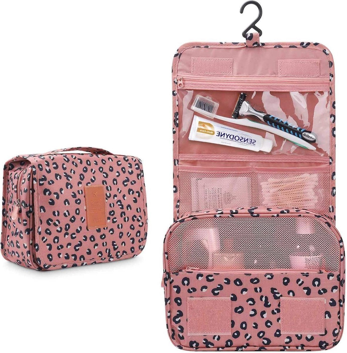 YONO Reis Toilettas met Ophang Haak voor Toiletartikelen – Travel Organizer – Cosmetica Tas – Leopard