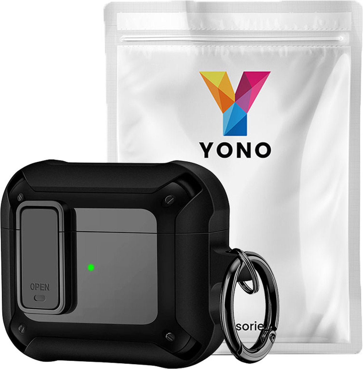 YONO Armor Hoesje geschikt voor Apple Airpods 3 (3e Generatie) - Hard Case met Lock en Clip - Zwart