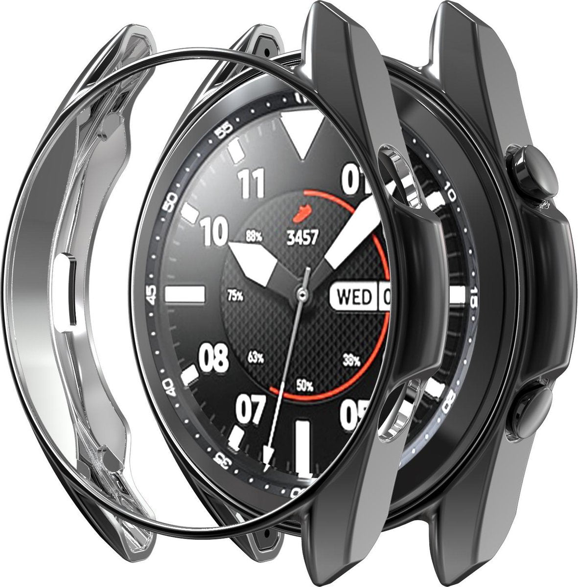 YONO Bumper geschikt voor Samsung Galaxy Watch 3 45mm – Siliconen Case Screenprotector – Zwart