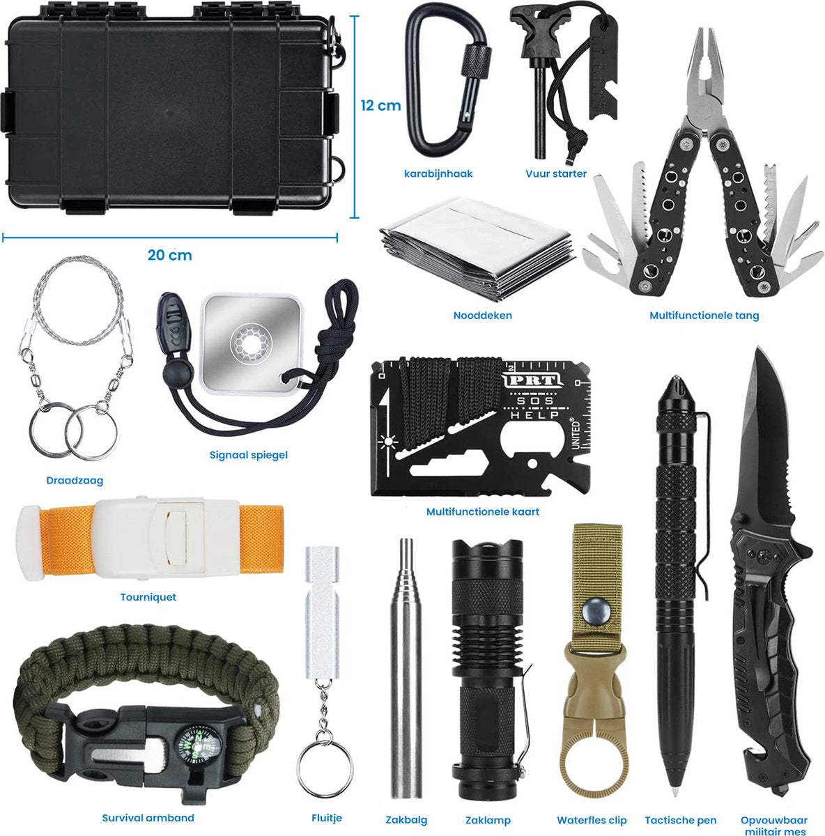 YONO Survival Kit Outdoor - Armband - Zakmes - Zaklamp - Vuurstarter - Kompas - Nooddeken en meer - XL Set