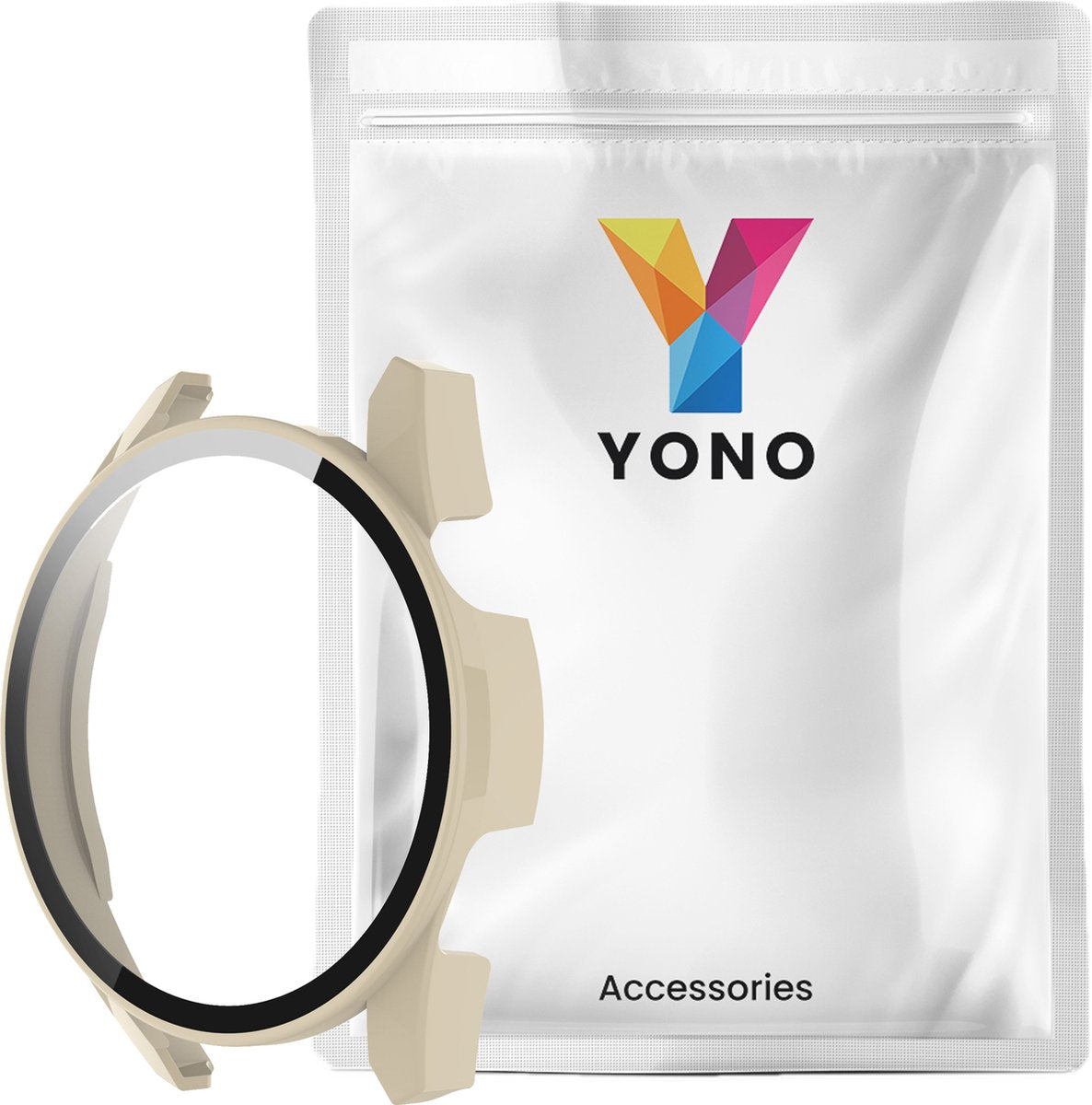 YONO Case geschikt voor Huawei Watch GT 3 - 42mm - Screen Protector Hoesje - Full Cover Bumper - Beige