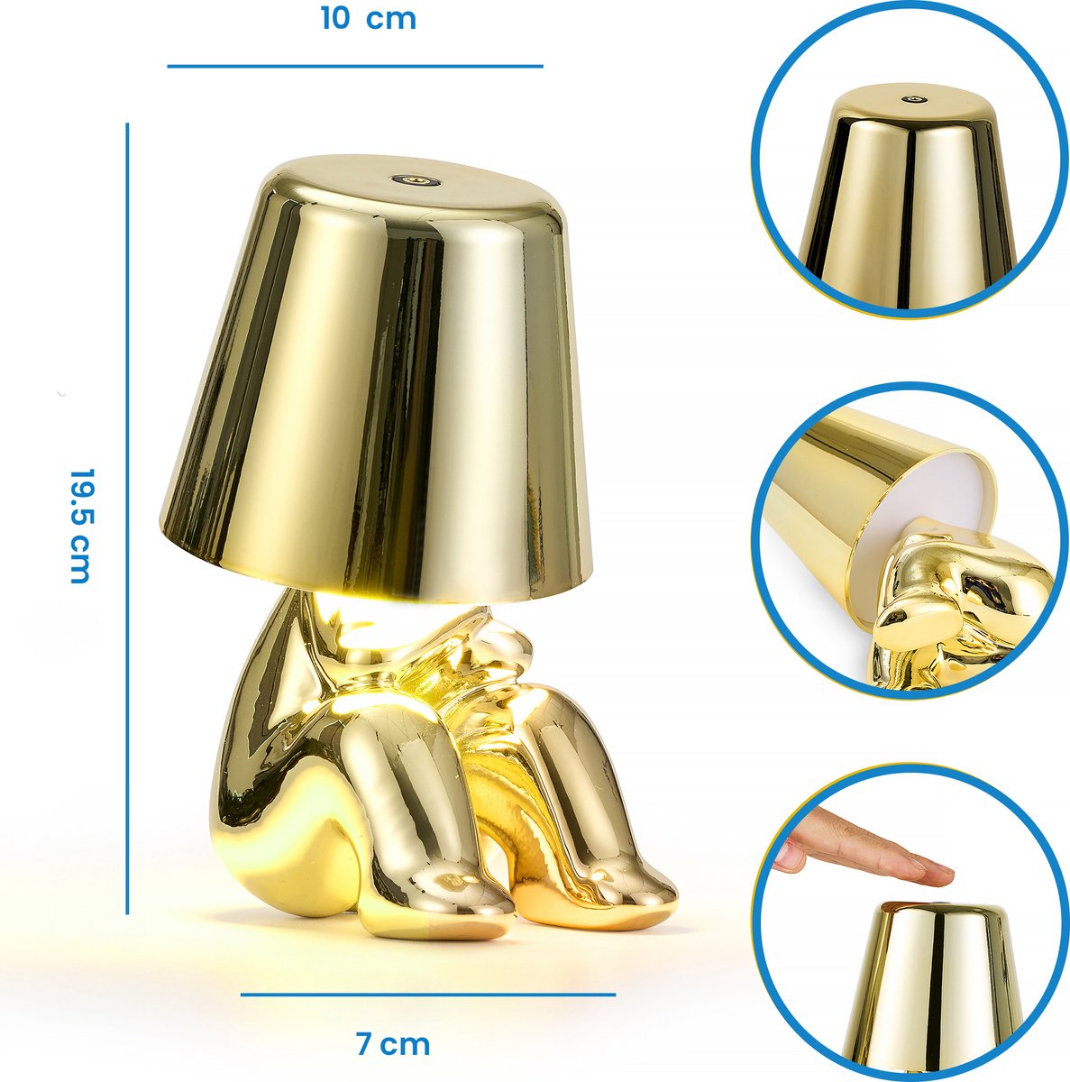 YONO Decoratieve Tafellamp Oplaadbaar - Nachtlampje Slaapkamer - Bureaulamp Woonkamer - Woondecoratie Beelden en Figuren - Waarom - Goud