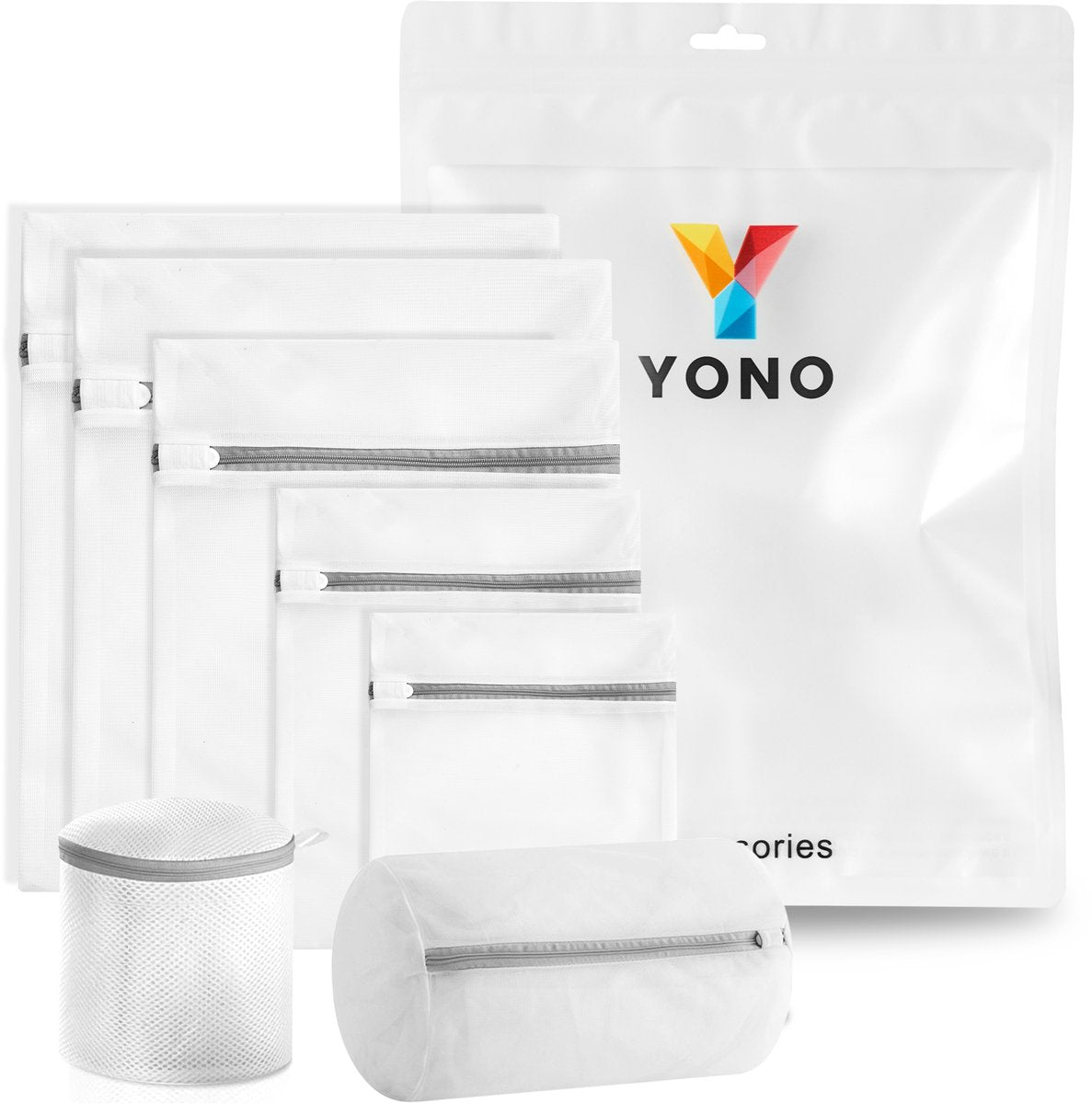 YONO Waszakken Set XL - 7 Stuks - Wasnetten met Rits voor Wasgoed - Waszak Wasmachine - Groot - Wit
