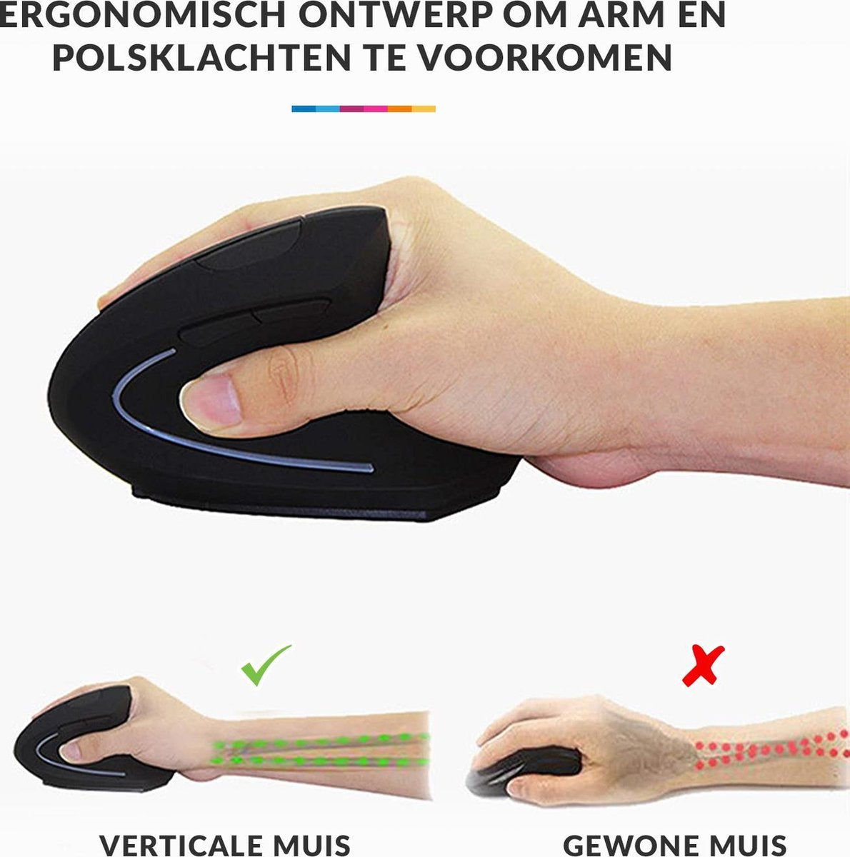 YONO Ergonomische Muis Rechtshandig – Verticale Laptop en Computermuis – Draadloos met USB Connector - Zwart