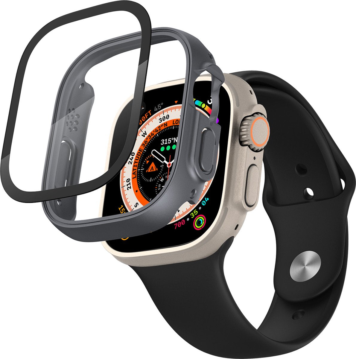 YONO Screen Protector Bumper geschikt voor Apple Watch Ultra (49mm) - Full Cover Case - Hoesje - Grijs