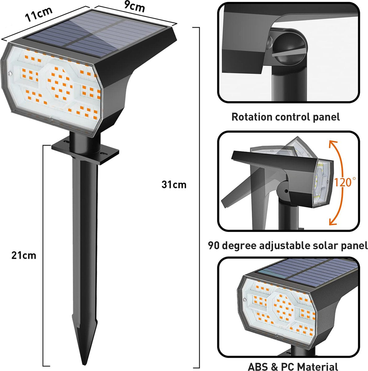 YONO Solar Tuinspot voor Buiten - Tuinverlichting op Zonne Energie - Prikspot - Warm Wit - 1 Stuk