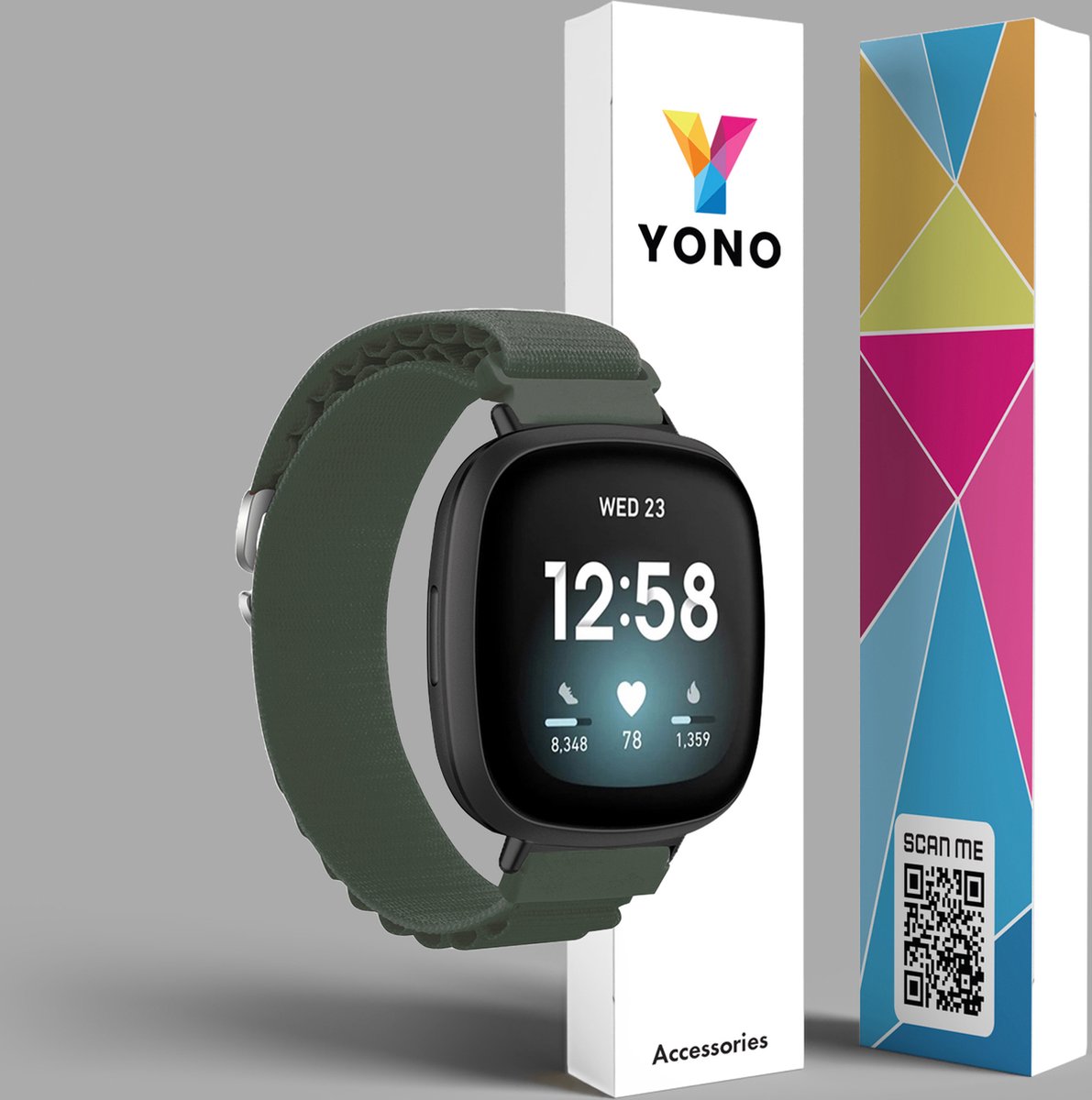 YONO Nylon Loop Bandje geschikt voor Fitbit Versa 4 / Sense 2 - Donkergroen