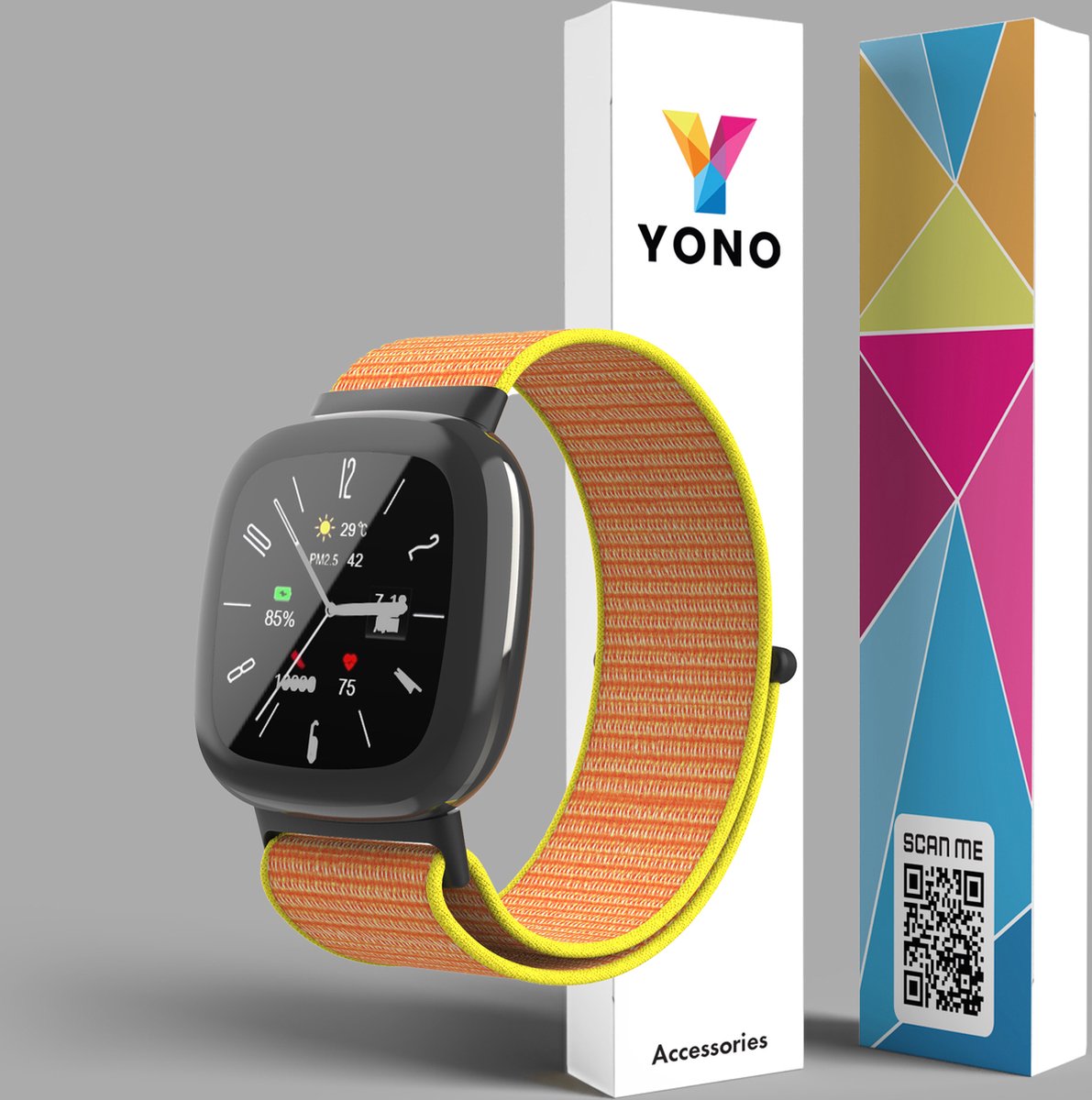 YONO Nylon Velcro Bandje geschikt voor Fitbit Versa 4 / Sense 2 - Oranje
