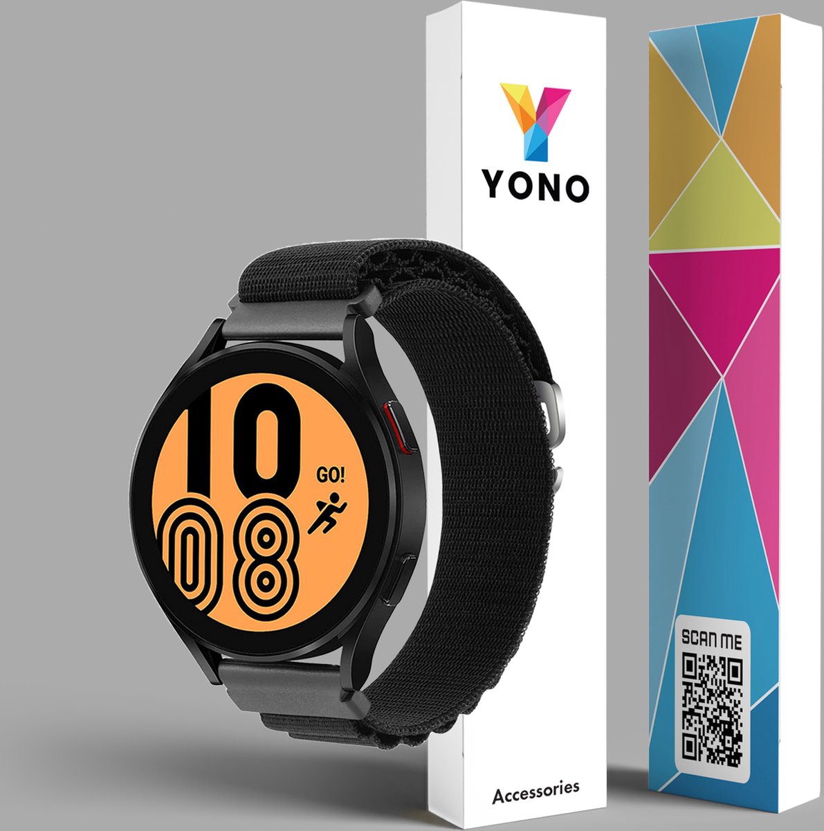 YONO Nylon Loop Bandje 20mm - Horlogebandje geschikt voor Samsung Galaxy Watch 7/6/5 / Pro / 4 / 3 / Active 2 - Polar Ignite / Unite – Huawei - Zwart