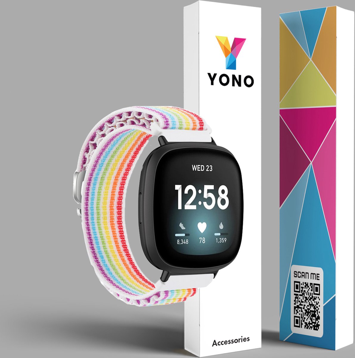 YONO Nylon Loop Bandje geschikt voor Fitbit Versa 4 / Sense 2 - Regenboog