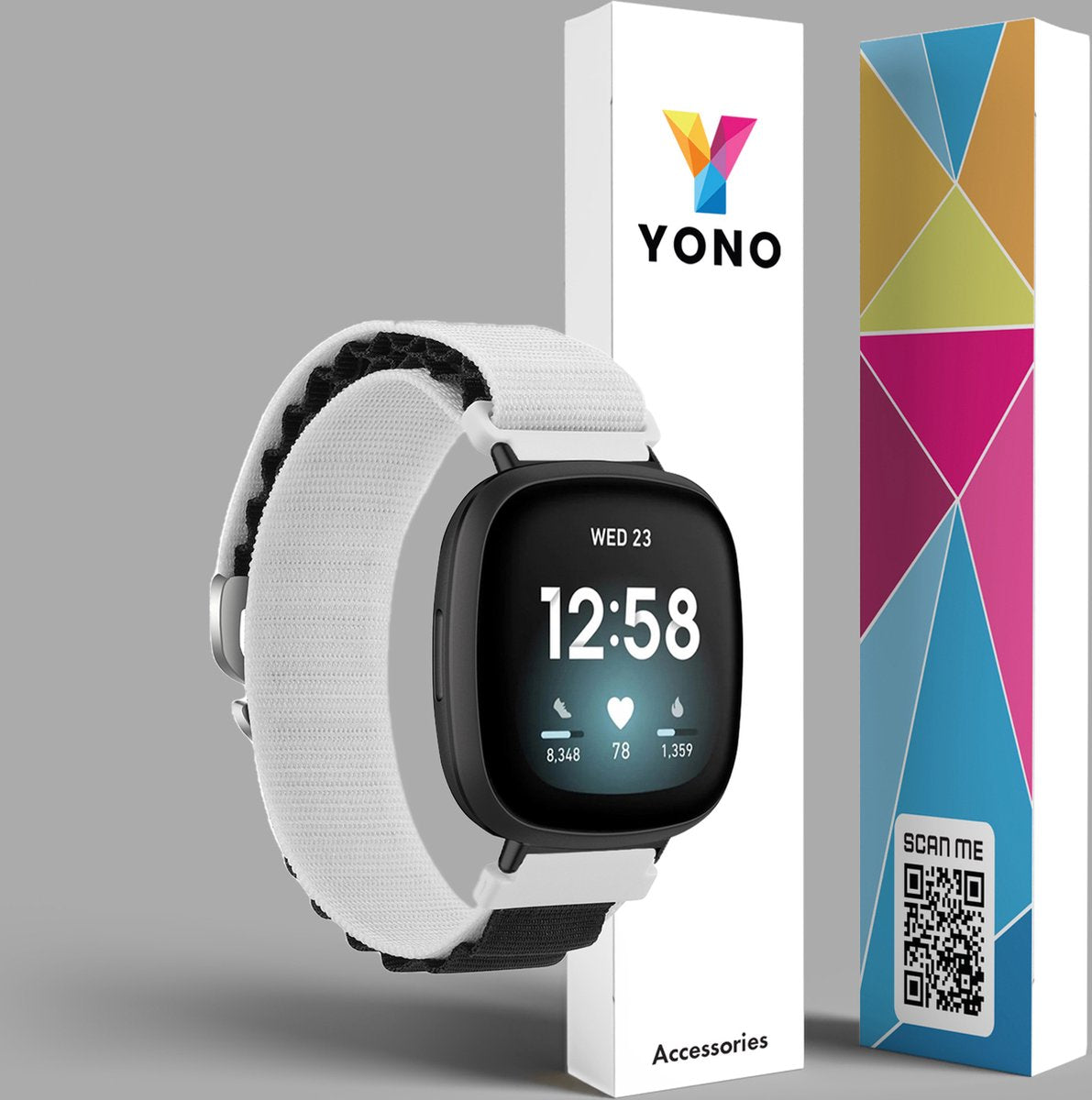YONO Nylon Loop Bandje geschikt voor Fitbit Versa 4 / Sense 2 - Wit / Zwart