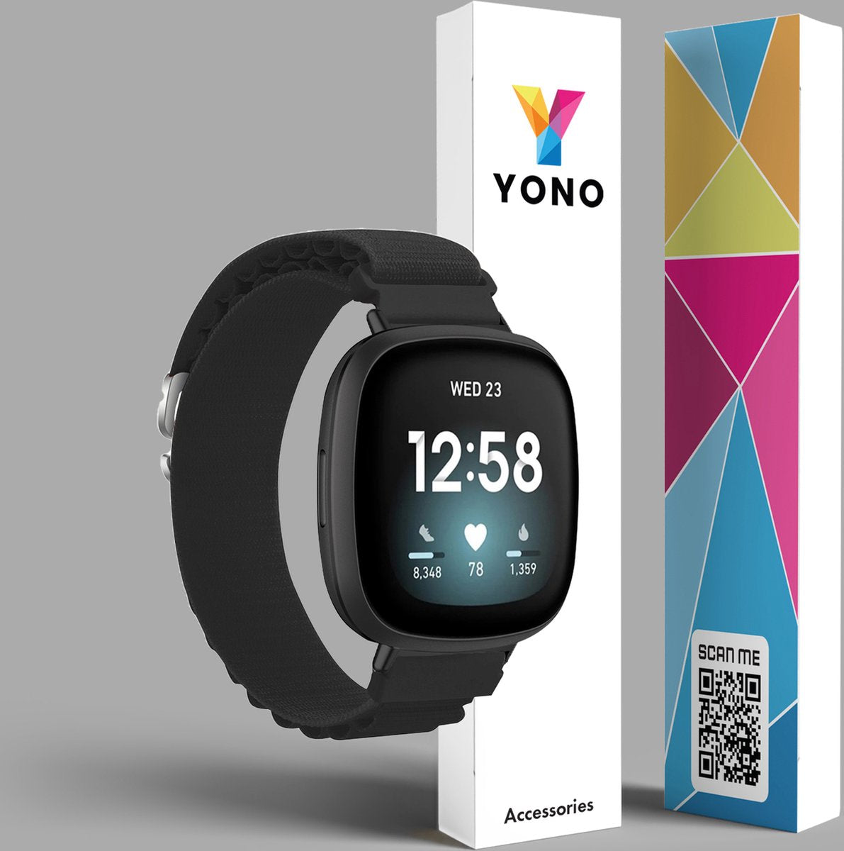 YONO Nylon Loop Bandje geschikt voor Fitbit Versa 4 / Sense 2 - Zwart