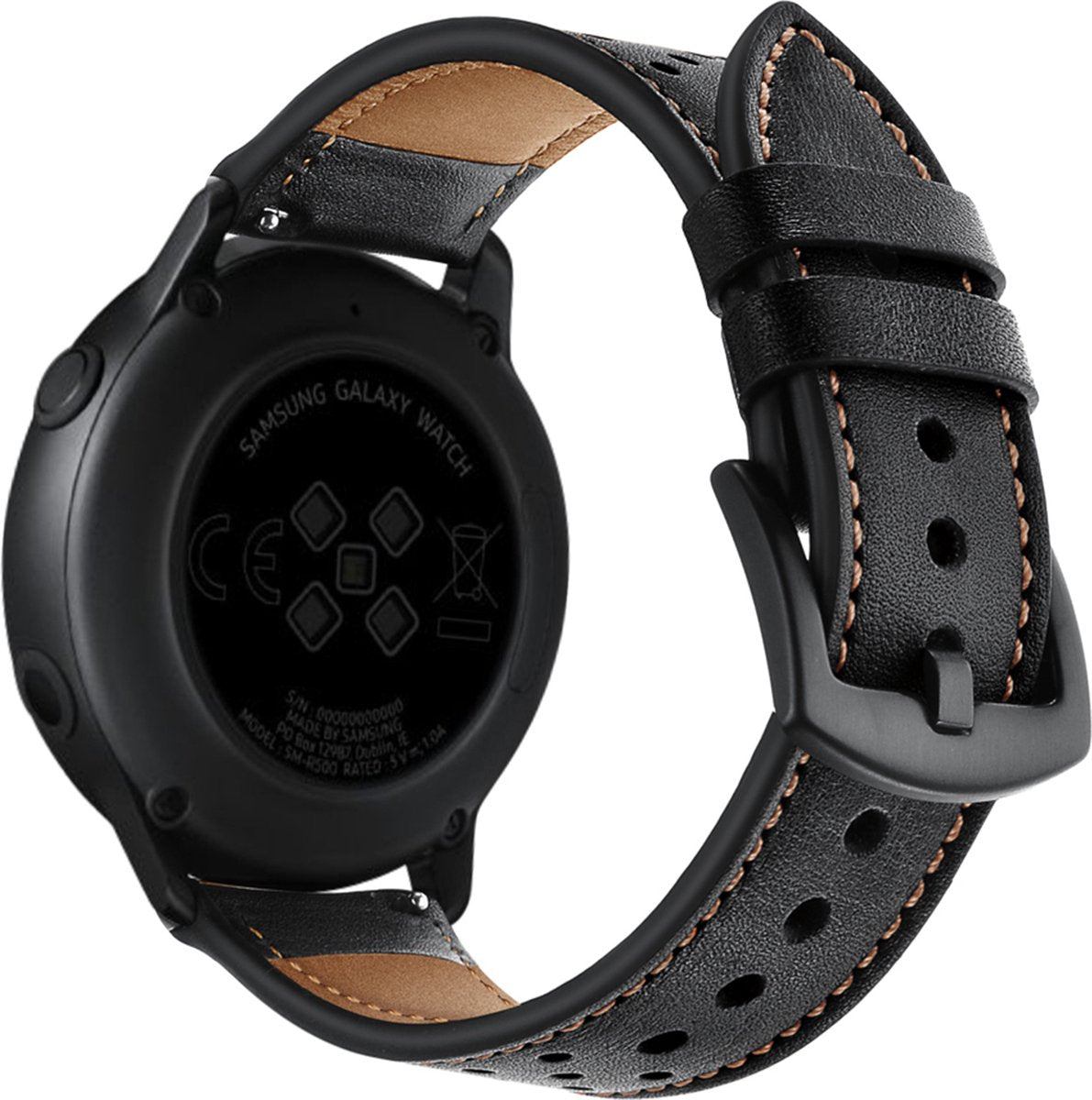 YONO Leer Air Bandje 20mm - Leren Horlogebandje geschikt voor Samsung Galaxy Watch 7/6/5 / Pro / 4 / 3 / Active 2 - Polar Ignite / Unite – Huawei - Zwart