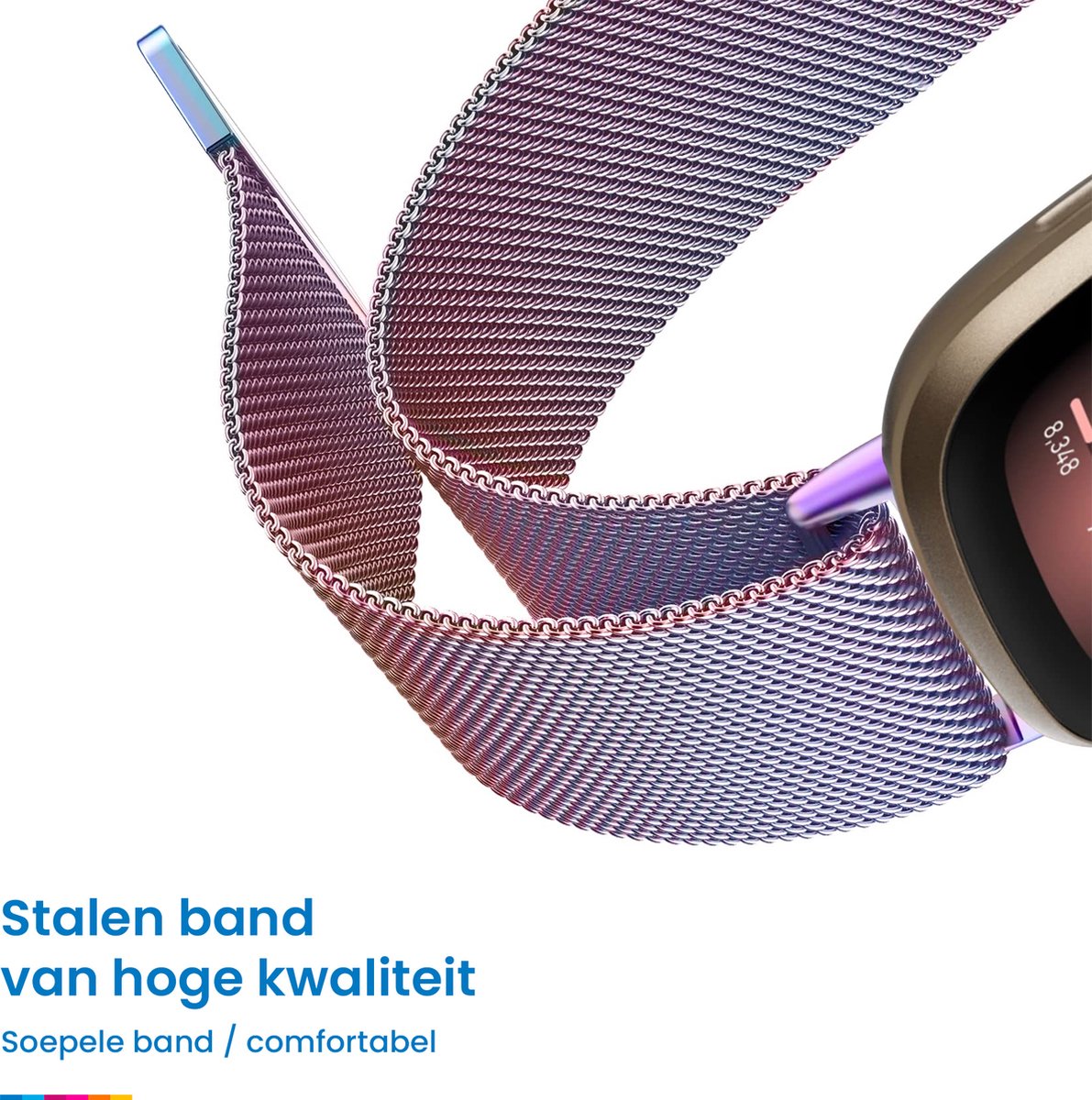 YONO Milanees Bandje geschikt voor Fitbit Versa 4 / Sense 2 – Parlemoer – Large