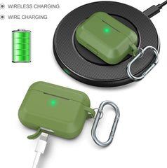 YONO Siliconen Hoesje geschikt voor Apple Airpods Pro 1 / 2 - Met Clip - Leger Groen