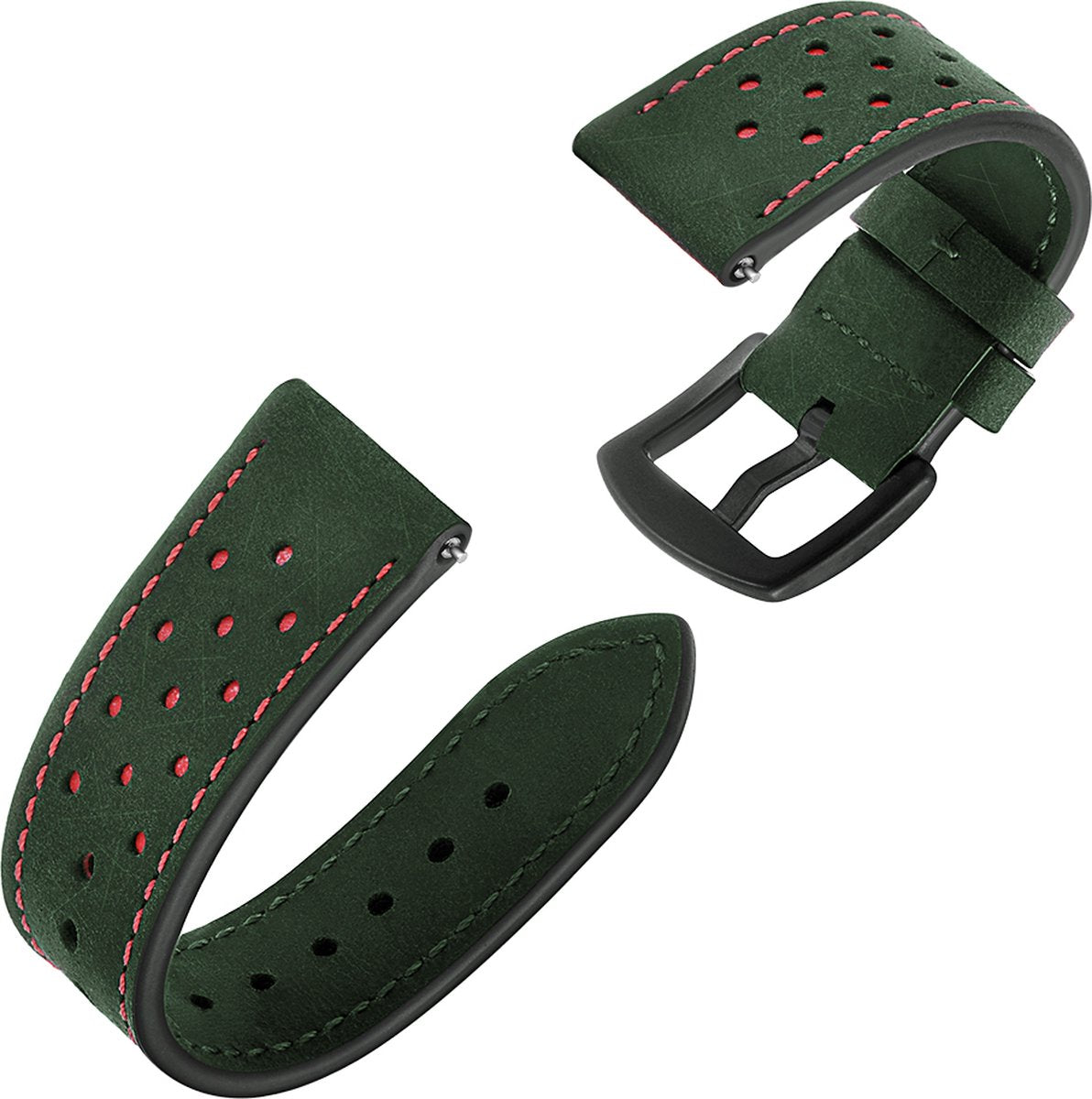 YONO Leer Air Bandje 22mm - Horlogebandje geschikt voor Samsung Galaxy Watch 46mm / 3 (45mm) / Gear s3 - Polar Vantage M2 / Grit X - Huawei Watch GT 3 (pro) / 2 - Amazfit GTR - Donkergroen